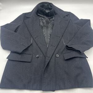 Buffalo David Bitton Men's Pea Coat Black Jacket Wool Blend Size LARGE